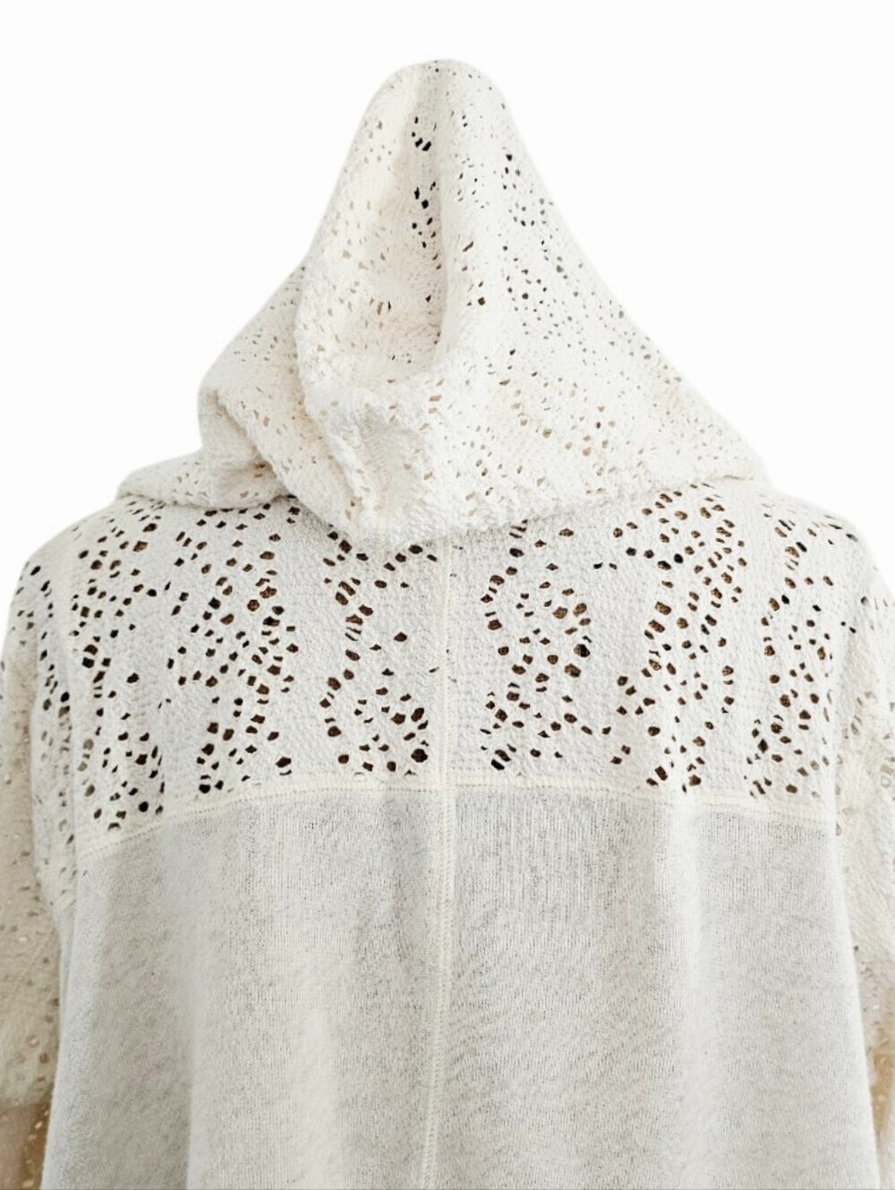 Free People Doily Hooded Cardigan Ivory Open Knit Boho Jacket, Size S - Picture 10 of 11